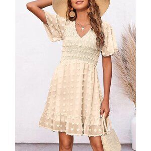 NWT BTBFM Ivory Smocked Short Sleeve Bohemian Summer Dress